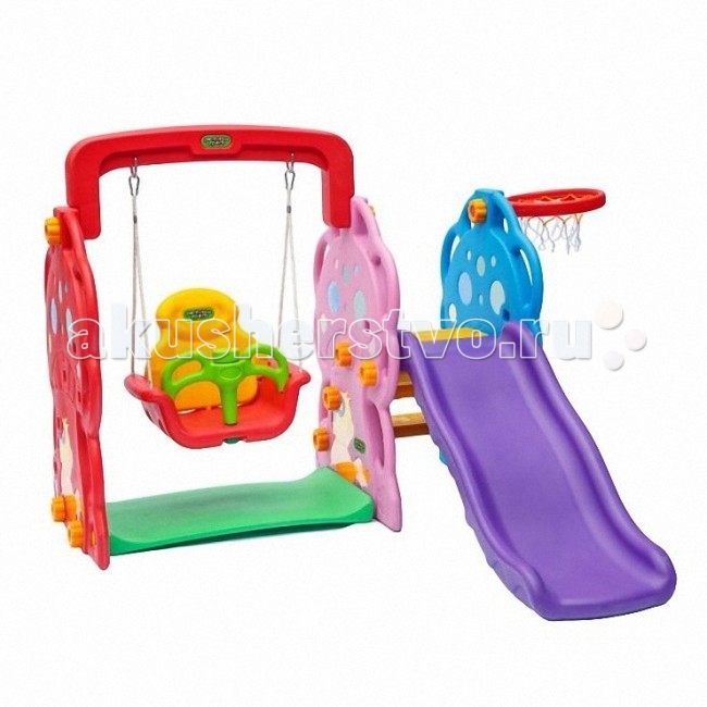 Perfetto Sport Горка и качели Грибок PS-034Горка и качели Грибок PS-034 Perfetto Sport Горка и качели Грибок PS-034Горка и качели Грибок PS-034Детский игровой комплекс Горка и качели Грибок PS-034 принесет смех и радость малышам. Как только ребенок научился уверенно ходить, он может развлекаться на этом игровом комплексе. Кто же из детей не любит спускаться с горки, кататься на качелях, бросать мяч в баскетбольную корзину, тем самым развивая ловкость и меткость. Комплекс поможет детям развиваться физически, также малыш будет фантазировать. На этом комплексе малыш может играть сам или с родителями, а еще интереснее делать это с друзьями. Места хватит всем, а родители будут радоваться детскому веселому смеху. Особенности : подходит для детей с 1 года под присмотром родителей сделан из высококачественного, прочного, безопасного для детей пластика все края игрового комплекса закруглены, малыш не поранится состоит из горки-волны, качелей, баскетбольной корзины на горку можно подняться по ступеням с шероховатой поверхностью, благодаря которой малыш не соскользнет со ступеней функцию перил выполняют борта горки с отверстиями качели для малышей с защитным ограждением заинтересуют малыша с самого маленького возраста в баскетбольную корзину можно бросать мяч, тренируя меткость с раннего детства зоны игрового комплекса легко менять местами длина ската горки 150 см, высота ската 57 см комплекс легко собирается и разбирается игровой комплекс можно устанавливать как дома, так и на улице игровой центр легко содержится в чистоте, его достаточно протирать влажной тканью Размер комплекса: 140х170х113 Вес: 19 кг<br>