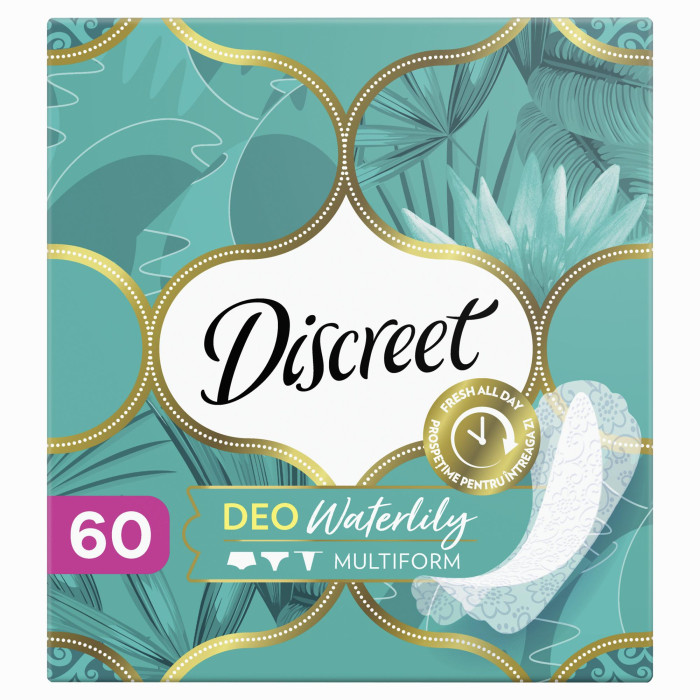 Discreet Женские гигиенические прокладки на каждый день Deo Water Lily Multiform Trio 60 шт.Женские гигиенические прокладки на каждый день Deo Water Lily Multiform Trio 60 шт. Discreet Женские гигиенические прокладки на каждый день Deo Water Lily Multiform Trio 60 шт.Женские гигиенические прокладки на каждый день Deo Water Lily Multiform Trio 60 шт.Discreet Ежедневные гигиенические прокладки Water Lily 60 шт. с овальной серединкой в обрамлении шелковистых краев-крылышек. Аромат вдохновлен современной женственностью – нежной и легкой, как утонченный запах водных лилий. С Discreet Deo Water Lily ты чувствуешь себя прекрасной и нежной, как весенний цветок!<br>