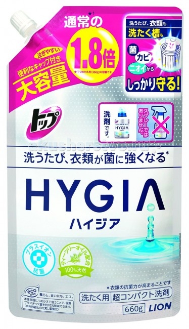 Lion Жидкое антибактериальное средство для стирки Hygia 660 гЖидкое антибактериальное средство для стирки Hygia 660 г Lion Жидкое антибактериальное средство для стирки Hygia 660 гЖидкое антибактериальное средство для стирки Hygia 660 гЖидкое антибактериальное средство для стирки HYGIA 450 гр - отлично стирает и уничтожает бактерии, являющиеся причиной неприятного запаха. Подходит для всех типов ткани для ручной и машинной стирки. Полностью выполаскивается за одно полоскание. Особенностью данного средства является то, что оно препятствует появлению и размножению бактерий в белье и после стирки. В жидком порошке TOP HYGIA так же как и в Nanox LION впервые использовал свою фирменную разработку - Метиловый эфир этоксилат (MEE), поверхностно активное вещество синтезированное на растительной основе. MEE - вещество, которое растворяет кожный жир (олеиновую кислоту) из ткани на нано-уровне. В состав TOP HYGIA входит натуральное масло чайного дерева, которое усиливает и продлевает антибактериальное действие средства в течение длительного времени после стирки. Одной из причин неприятного запаха на белье после стирки - олеиновая кислота - компонент, который находится в кожном сале. Запах несвежести производится олеиновой кислотой, которая поселилась глубоко в волокнах ткани, окисляется и разлагается под воздействием бактерий. TOP HYGIA растворяет и удаляет кожное сало, в том числе олеиновую кислоту, на нано-уровне. Благодаря TOP HYGIA теперь Вы можете быть уверены, что запахи, которые ранее не могли быть удалены из ткани полностью, больше вас не побеспокоят. В компактной, стильной и удобной для хранения упаковке ваш TOP HYGIA доставит Вам только приятные ощущения от использования и удивит непревзойденным результатом стирки. Обладает приятым ароматом зеленого чая с мятой. * Экологически безопасное вещество, не содержащее фосфатных добавок и агрессивных синтетических ПАВ. Состав: ПАВ (полиоксиэтилен-жирные кислоты метилового эфира) стабилизатор, щелочь, фермент, экстракт чайного дерева). Компания Lion - один из лидеров японской косметической индустрии и марка № 1 бытовой химии и средств по уходу за полостью рта на внутреннем рынке Японии. История компании насчитывает более 100 лет. Компания имеет 8 филиалов на территории стран Азии, где ведутся свои независимые разработки и исследования. Только грамотное управление помогло компании Lion стать одним из лидеров японской косметической продукции.<br>