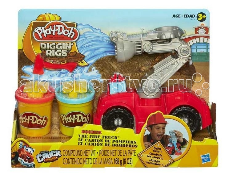 Play-Doh Hasbro Набор Бумер: Пожарная машинаHasbro Набор Бумер: Пожарная машина Play-Doh Hasbro Набор Бумер: Пожарная машинаHasbro Набор Бумер: Пожарная машинаМалышу будет интересно лепить из пластилина (теста) вместе с персонажем любимого мультфильма Приключения Чака и его друзей – Бумером. Бумер - маленькая пожарная машина, которая следит за пожарной безопасностью в городе. Пожарная машинка Бумер с помощью пластилиновой воды быстро расправится с возникшим возгоранием. Описание: У Бумера есть специальная установка для тушения, на поворотной платформе. Вложив кусочек теста для лепки Play-Doh в специальное отверстие, и нажав рычаг, пластилин будет выдавливаться, как струя воды. Имеются формы для создания из теста пожарных гидрантов, блоков и огоньков. Тесто, которое используется в наборе качественное и безопасное для ребенка. Оно не липнет к рукам, не токсично и даже если кроха решит его попробовать или случайно проглотит, ему ничего не угрожает, ведь в состав теста входит пшеница и пищевые красители. В наборе: пожарная машинка формы для лепки 2 баночки с тестом аксессуары<br>