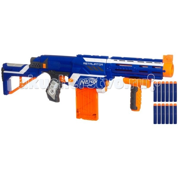 Nerf Hasbro Бластер Элит Риталиэйтор (Elite Retaliator)Hasbro Бластер Элит Риталиэйтор (Elite Retaliator) Nerf Hasbro Бластер Элит Риталиэйтор (Elite Retaliator)Hasbro Бластер Элит Риталиэйтор (Elite Retaliator)Детали бластера Риталиэйтора позволят создать один из 4 возможных вариантов игрушечного оружия, в соответствии с выполняемой миссией! Только тебе решать каким будет твой бластер Ritaliator (Риталиэйтор). В наборе 3 элемента бластера, включая съемные приклад, ствол и крепежную ручку, которые позволят Вам видоизменять бластер Элит Риталиэйтор (Ritaliator). Дальность стрельбы - до 22 м. В комплекте поставки: бластер Элит Риталиэйтор (Ritaliator) обойма и 12 безопасных стрел серии Элит (Elite) Детали бластера Элит Риталиэйтор (Ritaliator) также совместимы с другими бластерами серии Nerf, которые продаются отдельно.<br>