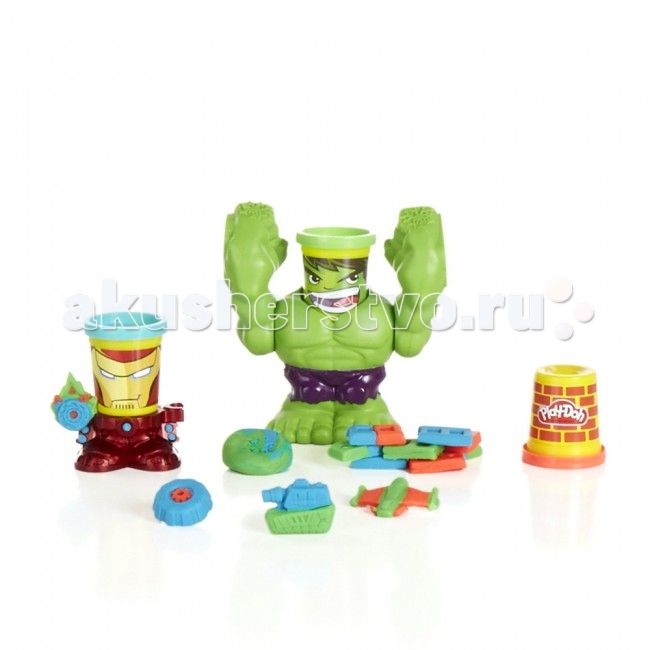 Play-Doh Hasbro Набор Битва ХалкаHasbro Набор Битва Халка Play-Doh Hasbro Набор Битва ХалкаHasbro Набор Битва ХалкаИгровой набор с супер-героями из набора «Битва Халка» Play-Doh от американского торгового бреда Hasbro – это необычное пополнение линейки Плей До. Такой набор понравится любому ребёнку, который любит легендарных Мстителей Марвел. Набор состоит из двух фигурок, чьи головы выполнены в виде двух баночек с пластилином, на которых изображены лица Железного Человека и Халка. Баночки во время игры можно поставить на фигурки и придумать разнообразные игры. Фигурку Халка можно использовать в качестве штамп-пресса, а фигурку Железного человека в качестве наковальни, по которой Халк будет бить кулаками, после нажатия на голову-баночку. В комплект вместе с двумя героями входят 3 баночки пластилина серии Play-Doh. В наборе: база-наковальня (в виде Железного человека) для штампа штамп-пресс (в виде Халка) 3 баночки пластилина Play-Doh<br>