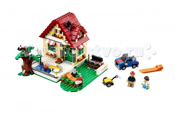 Конструктор Lego Creator 31038 Лего Времена года - LegoCreator 31038 Лего Времена года Конструктор Lego Creator 31038 Лего Времена года - LegoCreator 31038 Лего Времена годаКонструктор Lego Creator Времена года - выполнен в виде двухэтажной постройки с бежевыми стенами, зелёными окошками, красной крышей и печной трубой. Конструкция дома распашная, что позволяет детально рассмотреть интерьер. Построй летний домик, состоящий из двух этажей. Рядом с домом удобно размещаются предметы необходимые для пикника, небольшой бассейн для плавания, а так же инвентарь для уборки территории. А когда захочется чего-то нового, построй зимний домик, который идеально подходит, для проведения зимних вечеров за чашечкой горячего чая, после увлекательных прогулок на улице, например лепки снеговика всей семьей. Внутри Вы найдёте стол с лампой, стул, софу и лестницу. Под раскидистым деревом установлен мангал, столик и шезлонг для отдыха. Также в наборе Вы найдёте светящийся кирпичик, который можно использовать в строительстве мангала или камина, 2 минифигурки с аксессуарами и детали для создания почтового ящика, газонокосилки и спортивного кабриолета. При желании летний домик можно переделать в зимнее шале или осенний коттедж. Размер дома в собранном виде составляет 14×19×19 см. Количество деталей: 536<br>