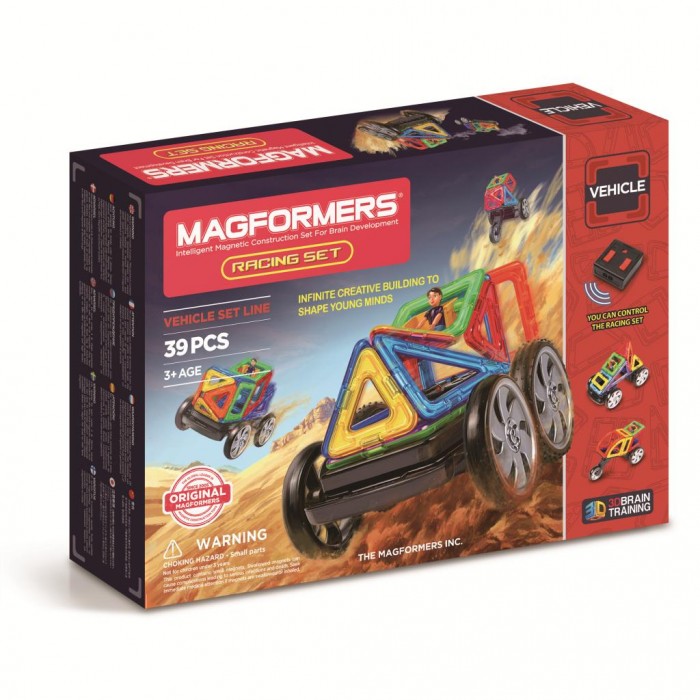 Конструктор Magformers Магнитный Racing setМагнитный Racing set Конструктор Magformers Магнитный Racing setМагнитный Racing setМагнитный конструктор Magformers 63131 Racing set. Магнитный конструктор Magformers относится к категории лучших развивающих игрушек для малышей и детей постарше. Это необыкновенный конструктор, который ценится своим многообразием и качеством материала. Детали магнитного конструктора Magformers сделаны из высококачественного пластика, который является абсолютно безопасным даже для самых маленьких строителей. С каждой стороны фигуры магнитного конструктора Magformers внутри есть специальный магнит, благодаря которому детали конструктора могут с легкостью соединяться между собой. Держатся детали довольно крепко, созданную конструкцию можно поднять за верхушку. Magformers лучшая трехмерная игрушка для развития воображения, пространственного мышления и общих мыслительных способностей. Дети могут превращать плоские предметы в объёмные, изучать принципы магнетизма.Уникальный конструктор Magformers Racing set позволяет построить модели машин на дистанционном радиоуправлении! Из деталей набора Magformers можно построить не только различные машинки, но и мотоциклы. В этот великолепный набор входит большое количество стандартных элементов Magformers, а также новые детали: супер арка, супер сектор и супер прямоугольник. Кроме того, в набор входят различные виды колес, среди которых есть редкое мотоциклетное колесо. Все собранные модели Magformers приобретут жизнь в движении, ведь собрав машинку, Ваш ребенок с удовольствием будет управлять ей с помощью дистанционного пульта управления. Конструктор Magformers Racing set идеален как для расширения уже существующей коллекции Magformers, так и для первого конструктора Magformers. Все детали этого набора совместимы с другими наборами Magformers, что позволяет делать очень интересные комбинации.Играя с конструктором, Вы можете заниматься с малышом и развивать его в процессе игры, благодаря разноцветным деталям изучать цвета, рассказывать о геометрических формах, наглядно демонстрировать различия двухмерного и трехмерного пространства. С магнитным конструктором Magformers Racing set Ваш ребенок сможет воплотить в жизнь все свои идеи!<br>