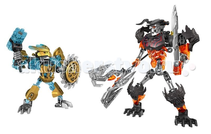 Конструктор Lego Bionicle 70795 Лего Создатель Масок против Стального ЧерепаBionicle 70795 Лего Создатель Масок против Стального Черепа Конструктор Lego Bionicle 70795 Лего Создатель Масок против Стального ЧерепаBionicle 70795 Лего Создатель Масок против Стального ЧерепаКонструктор Lego Bionicle Создатель Масок против Стального Черепа - заключительная часть битвы между добром и злом в серии Bionicle! Великий Создатель Масок Экиму вступает в бой со злобным Стальным Черепом! Решающая битва за обладание Маской Мироздания начинается! Его корпус выполнен из серебристых деталей с добавлением прозрачных голубых элементов. На груди, плечах и коленях видна непробиваемая золотая броня. В правой руке герой держит шестизарядный скорострельный шутер, а в левой — вращающейся щит с острыми лезвиями. Высота Создателя Масок в собранном виде составляет 14 см Для противостояния столь сильному герою Стальной Череп принял свой самый свирепый вид. Его суставы прикрыты массивными защитными пластинами, а из-под декорированного нагрудника виден огненно-красный скелет. Правая рука сжимает топор с тремя изогнутыми лезвиями, а левая — наточенный меч с крюком. Высота Стального Черепа — 21 см Количество деталей: 171<br>