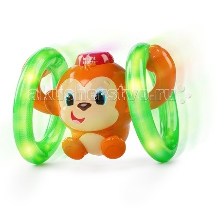 Развивающая игрушка Bright Starts Обезьянка на кольцахОбезьянка на кольцах Развивающая игрушка Bright Starts Обезьянка на кольцахОбезьянка на кольцахЗабавная детская игрушка Bright Starts Обезьянка на кольцах выполнена в виде симпатичной маленькой обезьянки с кольцами. Нажмите на шляпку мартышки - это активирует светодиодные лампочки внутри колес, а также приводит механизм движения игрушки в движение. Она начинает весело крутить лапками колеса, перемещаясь по комнате. Малыш, увлекаемый забавной игрушкой, которая еще и проигрывает забавную мелодию во время движения, радостно поползет вслед за нет, тренируя крупную моторику и укрепляя мышцы. В комплект входит: 1 игрушка 2 батарейки инструкция Наличие батареек: входят в комплект. Тип батареек: 2 х AA / LR6 1.5V (пальчиковые).<br>