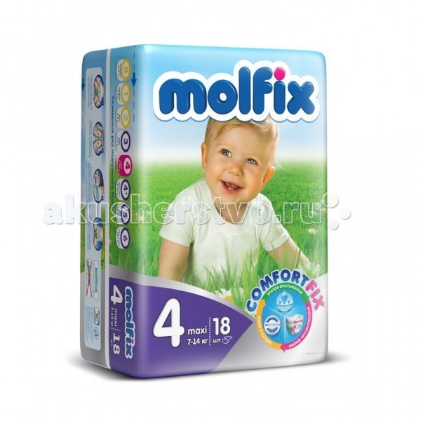 Molfix Подгузники Макси 4 (7-14 кг) 18 шт.Подгузники Макси 4 (7-14 кг) 18 шт. Molfix Подгузники Макси 4 (7-14 кг) 18 шт.Подгузники Макси 4 (7-14 кг) 18 шт.Подгузники Макси Molfix 4 (7-14 кг) 18 шт. Не для кого ни секрет, что каждая мама хочет обеспечить защиту и комфорт для своего малыша. Новые премиальные подгузники Molfix отвечают самым высоким стандартам качества категории и соответствуют ожиданиям даже самых взыскательных мам: они отлично впитывают, тонкие и эластичные, обеспечивают малышам надежную защиту, комфорт и хорошее настроение. Подгузники Molfix дерматологически протестированы и одобрены независимым исследовательским институтом Dermatest GmbH (Германия). Особенности: • Специальный ультра впитывающий слой обеспечивает быстрое впитывание; • Тонкая анатомическая структура для комфорта малыша; • Ультра эластичные боковинки обеспечивают свободу движений; • «Дышащий» внешний слой и ультра мягкий внутренний слой для заботы о коже малыша; • Защитные барьерчики обеспечивают защиту от протеканий. В каждой упаковке подгузников Molfix веселые и красочные дизайны на подгузниках!<br>