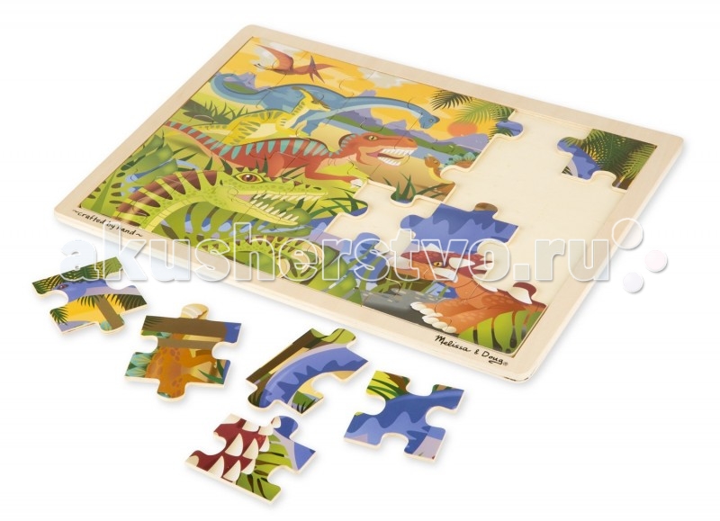 Melissa & Doug Мои первые пазлы Диназавры (24 детали)Мои первые пазлы Диназавры (24 детали) Melissa & Doug Мои первые пазлы Диназавры (24 детали)Мои первые пазлы Диназавры (24 детали)Увлекательный и яркий пазл непременно понравится малышам и познакомит их с миром динозавров. Несложный рисунок нанесен на 24 детали, из которых ребенку не будет трудно собрать полную картинку. А когда пазл будет собран, ребенок с удовольствием будет разглядывать интересный рисунок, который перенесет малыша в древний мир. Пазл выполнен из натурального дерева и окрашен нетоксичными красками, что абсолютно безопасно для ребенка. Кусочки пазла специально сделаны большими, чтобы ребенку было легко с ними играть. Игрушка изготовлена из экологически чистых, натуральных, безопасных для ребенка материалов. Melissa & Doug - ведущий мировой производитель игрушек из натуральных материалов, прежде всего из дерева. Вся производимая продукция отличается надежностью, экологичностью и безопасностью для ребенка. Игрушки данной торговой марки предназначены не только для развлечения детей, а в первую очередь ориентированы на раннее развитие и обучение.<br>
