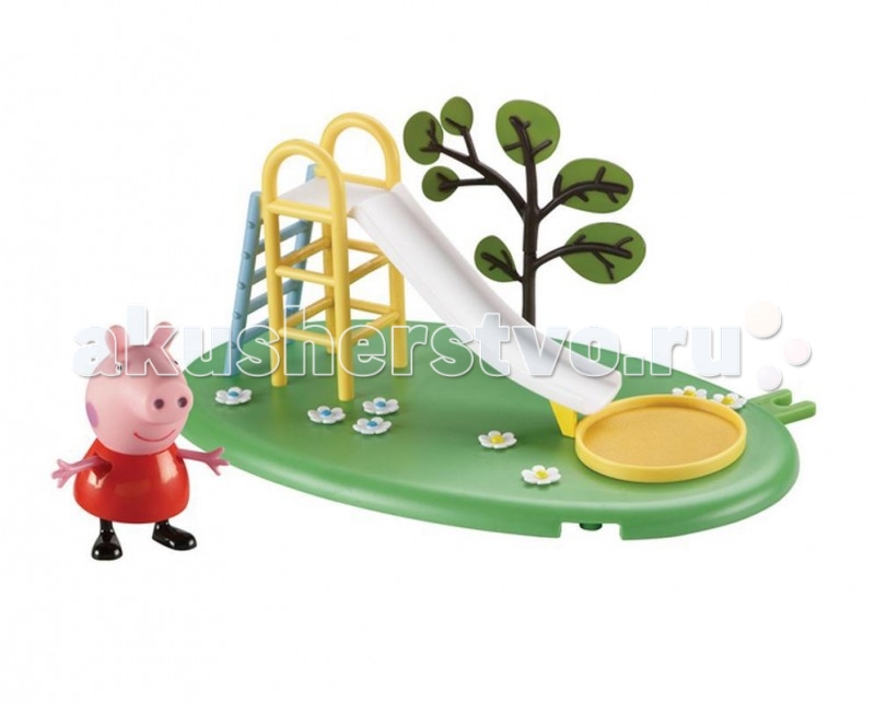 Peppa Pig Игровой набор Игровая площадка Горка ПеппыИгровой набор Игровая площадка Горка Пеппы Peppa Pig Игровой набор Игровая площадка Горка ПеппыИгровой набор Игровая площадка Горка ПеппыPeppа Pig Игровой набор Игровая площадка Горка Пеппы для развлечений свинки Пеппы и ее друзей. На цветочной зеленой полянке с растущим деревом можно скатываться с веселой горки с лестницей, а чтобы Пеппа с друзьями не ушиблись, перед лестницей находится песочница. Особенности: Этот набор может соединяться по принципу пазлов с таким же набором или другими из этой серии: Качели-качалка или Качели. В наборе: площадка с горкой и фигурка свинки Пеппы (5 см) с двигающимися ручками и ножками. Игрушки изготовлены из безопасного пластика. Товар сертифицирован.<br>
