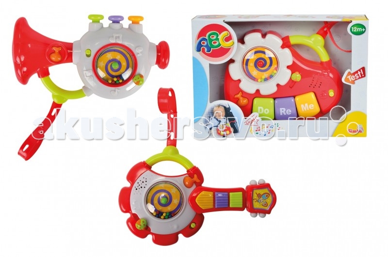 Музыкальная игрушка Simba ABC (свет, звук)ABC (свет, звук) Музыкальная игрушка Simba ABC (свет, звук)ABC (свет, звук)Музыкальная игрушка со звуковыми эффектами имеет яркий и привлекательный дизайн и займет малыша в дороге. Игрушка представлена в форме музыкального инструмента, мелодия извлекается при нажатии функциональных кнопочек, как в настоящем инструменте. Помимо прочего, игрушка украшена забавными рельефными изображениями животных и нот, а внутрь помещено украшение с бусинками, которые могут вращаться при нажатии на кнопку. Благодаря наличию специального крепежа инструмент легко можно установить на коляску или автокресло, и он будет развлекать малыша в дороге при длительных поездках. Размер игрушки: 38 х 29 х 4 см.<br>