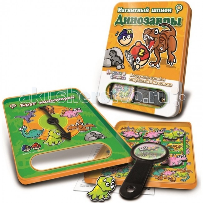 Mack&Zack Магнитная игра ДинозаврыМагнитная игра Динозавры Mack&Zack Магнитная игра ДинозаврыМагнитная игра ДинозаврыМагнитная игра Mack&Zack Динозавры. Новая игра Mack&Zack Динозавры из серии Шпионские игры - это быстрая дорожная игра, основанная на внимательности и скорости реакции. Игровой процесс очень прост. У вас есть игровое поле, на котором изображено много-много различных предметов. Вы крутите волчок, и он показывает вам на один из предметов. Теперь вы должны найти эти предметы на поле за минимальное количество времени. Все игроки по очереди называют получившиеся результаты. Кто назвал правильный результат первым, признается победителем. В игре Динозавры в комплект игры входит набор для Крестиков-Ноликов. Правда играть придется не абстрактными крестиками, а разноцветными динозаврами! В комплекте: игровое поле 9 фигурок динозавров увеличительное стекло вращающаяся стрелка инструкция. Количество игроков: от 2 до 4 человек Продолжительность игры: 10-20 минут<br>