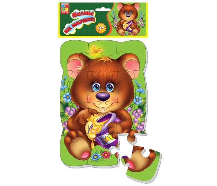 Vladi toys Пазлы на магните МедвежонокПазлы на магните Медвежонок Vladi toys Пазлы на магните МедвежонокПазлы на магните МедвежонокVladi Toys Пазлы на магните Медвежонок. Картинки с узнаваемыми героями теперь будут красоваться на вашей кухне. Знакомьтесь, это пазлы на магните. Овечка VT3205-35 VladiToys. Из 12 фигурных деталек с замочками можно собрать красивое изображение. Ребенок будет в восторге от того, как постепенно формируется образ персонажа. Важно также, что во время того, как малыш собирает пазл, он четко усваивает понятия часть и целое. А детали при этом не растеряются, ведь надежно крепятся магнитной стороной к любой железной поверхности. С такой игрой можно тренировать: мелкую моторику, перемещая и отрывая детали от железной поверхности логику, подбирая недостающий элемент рисунка воображение, пытаясь угадать, что же нарисовано на очередной детальке.<br>