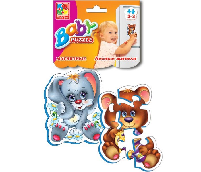 Vladi toys Магнитные Беби пазлы Лесные жителиМагнитные Беби пазлы Лесные жители Vladi toys Магнитные Беби пазлы Лесные жителиМагнитные Беби пазлы Лесные жителиVladi Toys VT3208-03 Магнитные Беби пазлы Лесные жители. Два магнитных беби-пазла в наборе. Крупные, объемные, мягкие детали ребенок с удовольствием соберет в целую картинку. Детали плотно прилегают друг к другу и картинка не рассыпается. Благодаря магнитной основе пазл хорошо держится на металлической поверхности. Пазл изготовлен с использованием мягкого вспененного материала, что придает ему дополнительную толщину. Поэтому детали удобно брать в ручку и перемещать с места на место. В комплект входят 2 паззла: Зайка, состоит из четырех элементов, Мишка, состоит из пяти элементов.<br>