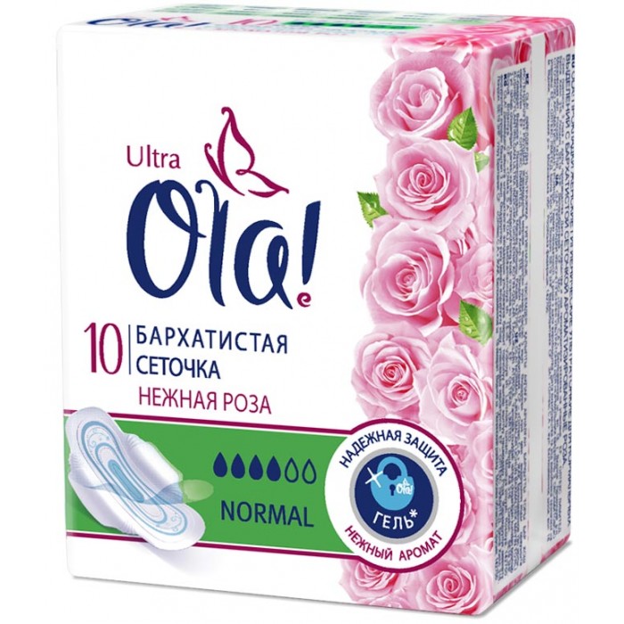 Ola! ULTRA NORMAL прокладки ультратонкие Нежная роза 10 шт.ULTRA NORMAL прокладки ультратонкие Нежная роза 10 шт. Ola! ULTRA NORMAL прокладки ультратонкие Нежная роза 10 шт.ULTRA NORMAL прокладки ультратонкие Нежная роза 10 шт.Ola! ULTRA NORMAL прокладки аромат Нежная роза - ультратонкие прокладки для нормальных выделений. Особенности: С ароматом роз Гель «запирает» жидкость внутри прокладки, защищая от протекания* Гофрированные крылышки плотно прилегают к белью и обеспечивают его защиту Распределительные канавки перенаправляют жидкость, распределяя ее внутри контуров Защитные контуры показывают, когда необходимо менять прокладку. *В гель превращается суперабсорбент при попадании в него жидкости.<br>