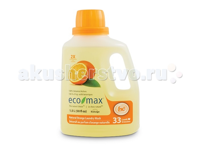 Eco-Max Концентрированное средство для стирки Апельсин 1.5 лКонцентрированное средство для стирки Апельсин 1.5 л Eco-Max Концентрированное средство для стирки Апельсин 1.5 лКонцентрированное средство для стирки Апельсин 1.5 лEco-Max Концентрированное жидкое средство для стирки - Апельсин 2X Conc. Natural Orange Laundry Wash Жидкое средство для стирки Eco Max Апельсин - полностью натуральное, на растительной основе средство для стирки с освежающим апельсиновым ароматом. Благодаря низкому пенообразованию и отсутствию осадка безопасно для использования в стиральной машине. Нетоксично, без осадка, безопасно для детской одежды. В этом средстве используются активные чистящие вещества ингредиентов, полученных из биоразлагаемых и возобновляемых растительных источников. Одна бутылка этого концентрированного средства рассчитана на 30 стандартных загрузок. Способ применения: Подходит для всех типов тканей для использования в высокоэффективных и стандартных машинах. Следуйте инструкции на этикетке изделия. Для нормальной загрузки заполнить колпачок средством до линии 2. Для больших загрузок использовать колпачок полностью. Для удаления пятен вылить средство непосредственно на ткань, осторожно потереть, замочить, а затем стирать в машине. Хранить в недоступном для детей месте. Состав: вода, растительные алкилполигликозиды (из кокосового масла и кукурузного сиропа), пищевая лимонная кислота, пищевой цитрат натрия, пищевой загуститель на основе целлюлозы и пищевой сорбат калия в качестве консерванта, натуральное эфирное масло апельсина.<br>