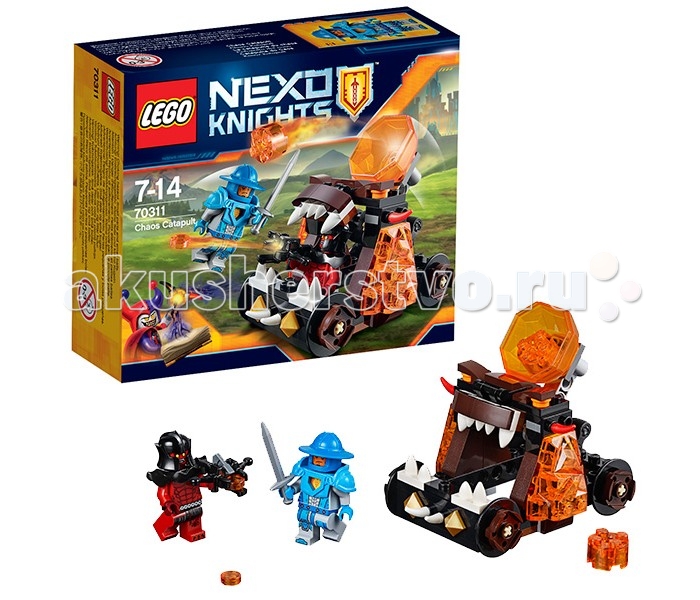 Конструктор Lego Nexo Knights 70311 Лего Нексо Безумная катапультаNexo Knights 70311 Лего Нексо Безумная катапульта Конструктор Lego Nexo Knights 70311 Лего Нексо Безумная катапультаNexo Knights 70311 Лего Нексо Безумная катапультаКонструктор Lego Nexo Knights 70311 Лего Нексо Безумная катапульта Магмометатель из набора Лего 70311 прекрасно разбирается в многообразии горных пород, составляющих вулканическую лаву. Применив свои знания на практике, он смог создать невероятную катапульту, сочетающую в себе маневренность и огневую мощь. Корпус катапульты, выполненный из деталей коричнево-чёрного цвета, напоминает голову подземного чудовища. В его открытой пасти располагается кабина водителя, прикрытая подвижными зубастыми челюстями и острыми шипами. По бокам от кабины видны прозрачные оранжевые стены, обладающие повышенной прочностью. На крыше установлено главное орудие, состоящее из пускового механизма, вместительной метательной чаши и лавовых боеприпасов. Чтобы во время сражений Магмометатель мог быстро перемещаться и вести прицельный огонь по королевским стражникам, катапульта оборудована усиленной подвеской и 4 колёсами, способными преодолевать любые ямы и овраги. Размер безумной катапульты в собранном виде составляет 9х8х6 см. В наборе присутствуют 2 минифигурки с оружием и бронёй: королевский стражник и Магмометатель. Количество деталей: 93 шт.<br>