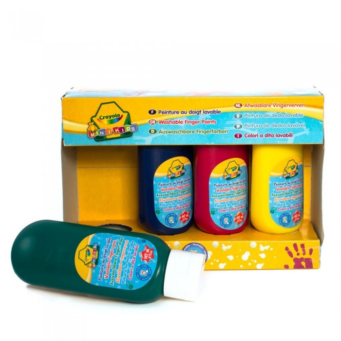 Crayola Смываемые краски для рисования пальцами 4 шт.Смываемые краски для рисования пальцами 4 шт. Crayola Смываемые краски для рисования пальцами 4 шт.Смываемые краски для рисования пальцами 4 шт.Смываемые пальчиковые краски с кремообразной текстурой в бутылочках с дозаторами Crayola разработаны специально для детей от 2 лет. Состав безопасен для нежной детской кожи, не вызывает раздражения. Эти краски смываемые. Даже если юный художник нарисовал не только на бумаге, но и на собственном лице, руках, одежде или мебели, просто смойте краску водой. Благодаря кремообразной текстуре краски и специальной форме бутылочек вы сможете избежать проливания краски, даже если малыш будет делать все самостоятельно. Одним нажатием из бутылочки выливается одна порция краски. Краски хорошо ложатся на бумагу и не просачиваются сквозь лист. В упаковке – 4 бутылочки с краской базовых цветов: красный, желтый, синий, зеленый. Объем каждой бутылочки: 147 мл.<br>