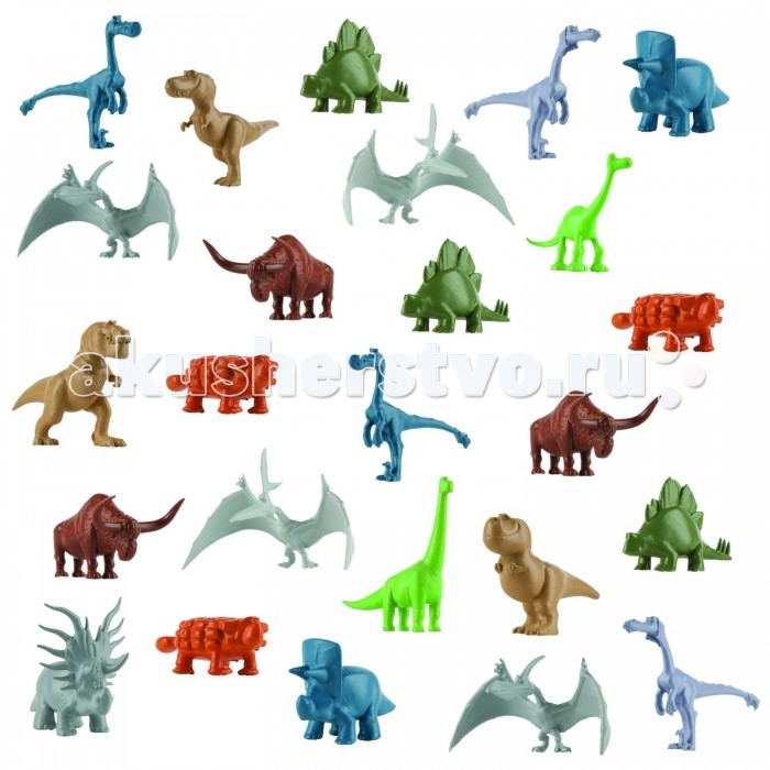 Good Dinosaur Набор фигурок Герои мультфильмаНабор фигурок Герои мультфильма Good Dinosaur Набор фигурок Герои мультфильмаНабор фигурок Герои мультфильмаGood Dinosaur Набор фигурок Герои мультфильма включает в себя 25 фигурок, среди которых присутствуют все ключевые персонажи одноименного мультфильма. Особенности: В комплекте есть тираннозавры, рапторы, птерозавры, трицератопсы, анкилозавры, апатозавры и даже длиннорогие быки. С набором маленьких динозавриков ребенок сможет фантазировать, творить и придумывать истории. Рисуйте и вырезайте бумажные деревья - получится доисторический лес. Лепите из пластилина горные массивы, населенные разнообразными ящерами. Разыграйте сцены из фильма, создайте свой собственный Мир Динозавров!<br>