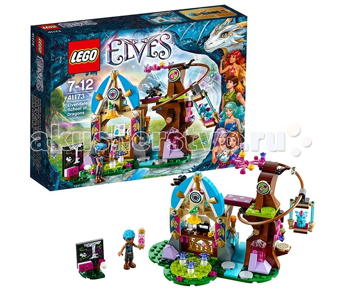 Конструктор Lego Elves 41173 Лего Эльфы Школа ДраконовElves 41173 Лего Эльфы Школа Драконов Конструктор Lego Elves 41173 Лего Эльфы Школа ДраконовElves 41173 Лего Эльфы Школа ДраконовКонструктор Lego Elves 41173 Лего Эльфы Школа Драконов Для детёнышей драконов открыта новая школа. Здесь под руководством внимательного учителя Тидуса, малыши учатся тому, как стать смелым и выносливым драконом. Сегодня их ждёт нелёгкое испытание. Сначала дракончики должны пройти теоретическое занятее, посвящённое полётам и разворотам в воздухе. Потом им нужно внимательно изучить схему движения, начерченную Тидусом на доске, а затем применить полученные знания на практике. Те дракончики, у которых винтовой полёт получится лучше, получат награду – вкусное и ароматное печенье, вылетающее из специального арбалета. Из деталей набора Лего 41173 Вы сможете построить настоящую школу для дракончиков. Её фасад выполнен из позолоченных элементов. На стенах видны зажжённые факелы и флаги, украшенные кристаллами. Под голубой крышей закреплена круглая эмблема и качающийся колокольчик, звонящий перед уроком. В арочном проёме установлена прямоугольная столешница с резным основанием. На ней располагаются главные учебные материалы, такие как табличка с информацией о вылупившихся дракончиках, чернильница с пером и песочные часы для замера долготы полётов. Классная комната представляет собой зелёную лужайку, на которой вместо привычных парт растут гигантские грибы. Напротив них поставлена школьная доска с мелом и губкой. На ней Тидус рисует схемы полётов и объясняет их своим ученикам. Для выполнения практических занятий необходимо подняться на второй этаж школы. Здесь есть подвесной мостик, ведущий к высокому дереву. Между его веток устроена спиральная балка и качели, на которых дракончики смогут отточить своё мастерство. В наборе присутствует фигурка дракончика Мику и куколка Тидуса, а также аксессуары для весёлой игры: колокольчик, флаги, кристаллы, цветы, грибы, чернильница с пером, табличка, кружка, песочные часы, мел, губка, школьная доска, факелы, арбалет и печенье. Количество деталей: 230 шт.<br>