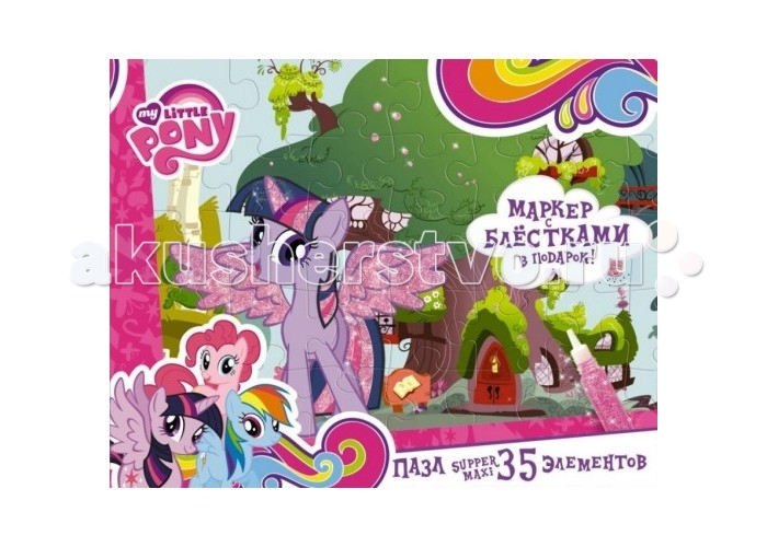 Origami Пазл MLP 35 MAXI + маркер с блестками 02108Пазл MLP 35 MAXI + маркер с блестками 02108 Origami Пазл MLP 35 MAXI + маркер с блестками 02108Пазл MLP 35 MAXI + маркер с блестками 02108Origami Пазл MLP 35 MAXI + маркер с блестками. Из 35 крупных элементов макси-пазла Мои маленькие пони. Твайлайт Спаркл малышу несложно будет собрать красочную репродукцию с изображением милой героини мультсериала Дружба — это чудо. Фрагменты пазла сделаны из плотного картона ,не расслаиваются и не заминаются в процессе сборки. Небольшим сюрпризом и дополнительной радостью для ребенка станет прилагающийся маркер с блестками, с помощью которого можно сделать Твайлайт еще наряднее<br>
