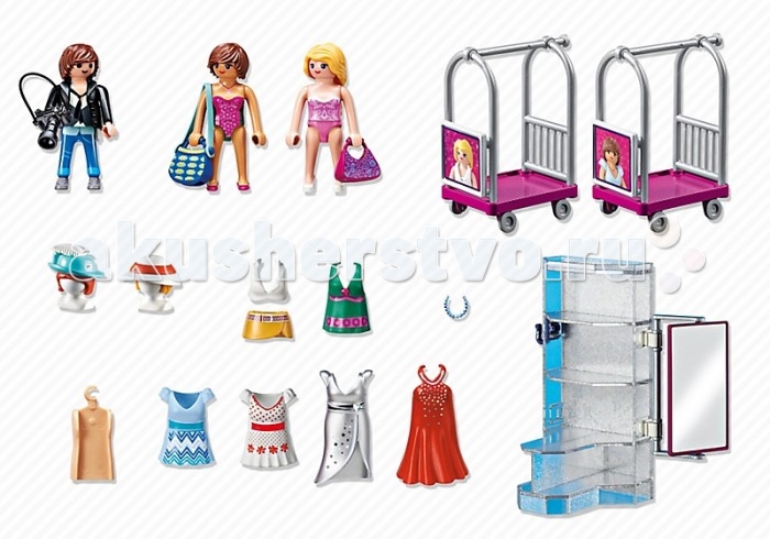 Конструктор Playmobil ФотосессияФотосессия Конструктор Playmobil ФотосессияФотосессияКонструктор Фэшн и Стиль Playmobil Фотосессия В наборе: 2 фигурки моделей, фотограф, стеллаж для одежды с большим зеркалом, 2 тележки для одежды, платья, сумки, шляпы, аксессуары<br>