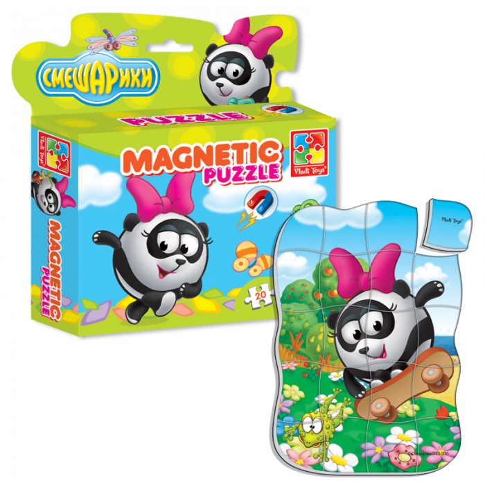 Vladi toys Магнитные фигурные пазлы Смешарики Панди 20 деталейМагнитные фигурные пазлы Смешарики Панди 20 деталей Vladi toys Магнитные фигурные пазлы Смешарики Панди 20 деталейМагнитные фигурные пазлы Смешарики Панди 20 деталейНабор Магнитные фигурные пазлы Смешарики состоит из 20 красочных деталей. Каждая деталь пазла объемная и мягкая, благодаря специальной прослойке. Ее легко перемещать по поверхности, удобно брать в руку и держать маленькими детскими пальчиками. Необычный вид соединения деталей делает игру настоящей головоломкой, которая помогает весело проводить время и развиваться. Собранную картинку можно разместить на холодильнике или любой магнитной поверхности. Оригинальная упаковка делает этот пазл отличным вариантом для подарка. Размер собранной картинки 14.5 x 21 см.<br>