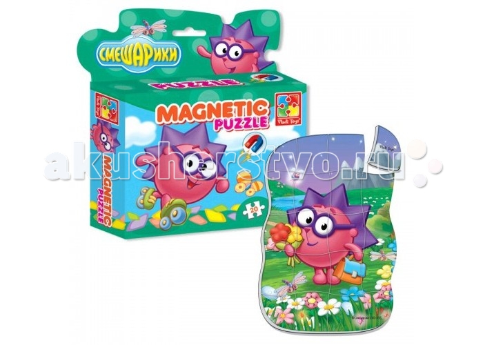 Vladi toys Магнитные фигурные пазлы Смешарики Ёжик 20 деталейМагнитные фигурные пазлы Смешарики Ёжик 20 деталей Vladi toys Магнитные фигурные пазлы Смешарики Ёжик 20 деталейМагнитные фигурные пазлы Смешарики Ёжик 20 деталейНабор Магнитные фигурные пазлы Смешарики состоит из 20 красочных деталей. Каждая деталь пазла объемная и мягкая, благодаря специальной прослойке. Ее легко перемещать по поверхности, удобно брать в руку и держать маленькими детскими пальчиками. Необычный вид соединения деталей делает игру настоящей головоломкой, которая помогает весело проводить время и развиваться. Собранную картинку можно разместить на холодильнике или любой магнитной поверхности. Оригинальная упаковка делает этот пазл отличным вариантом для подарка. Размер собранной картинки 14.5 x 21 см.<br>