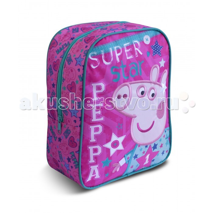 Peppa Pig Рюкзачок средний Свинка Пеппа SuperstarРюкзачок средний Свинка Пеппа Superstar Peppa Pig Рюкзачок средний Свинка Пеппа SuperstarРюкзачок средний Свинка Пеппа SuperstarЯркий и стильный рюкзачок Свинка Пеппа идеально подойдет вашей маленькой моднице. Удобный и вместительный, он обязательно пригодится для прогулок, занятий в кружке или спортивной секции. В его внутреннем отделении на молнии легко поместятся все необходимые вещи, в том числе предметы формата А4. Мягкие регулируемые лямки берегут плечи малышки от натирания. Удобная ручка помогает носить аксессуар в руке или размещать на вешалке. Изделие изготовлено из износостойкой, водонепроницаемой ткани, поэтому оно будет служить долгое время, сохраняя положенные в него вещи сухими даже в дождливую погоду. Рюкзачок декорирован красивой аппликацией в виде Свинки Пеппы, вышивкой и ярким принтом (сублимированной печатью). Размер: 30 х 25 х 12,5 см<br>