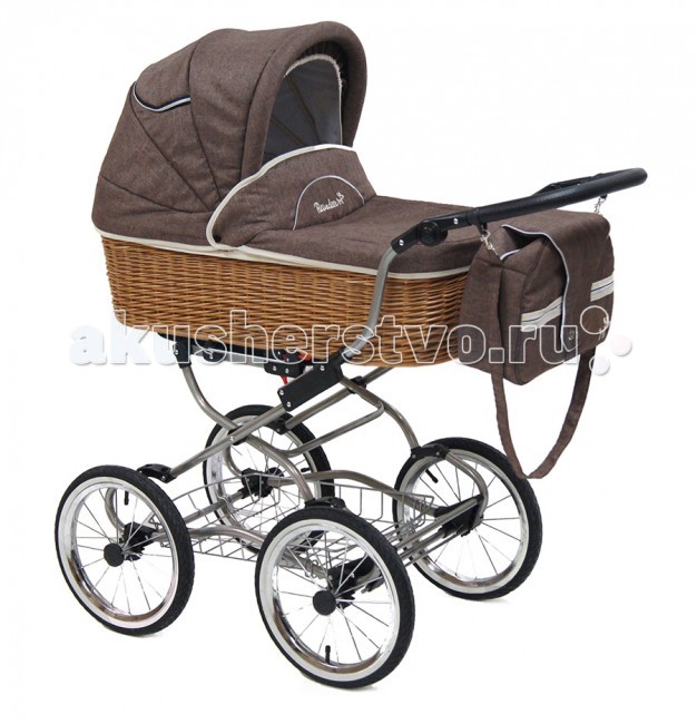 Коляска Reindeer Prestige Wiklina Eco-Line (люлька+автокресло) 2 в 1Prestige Wiklina Eco-Line (люлька+автокресло) 2 в 1 Коляска Reindeer Prestige Wiklina Eco-Line (люлька+автокресло) 2 в 1Prestige Wiklina Eco-Line (люлька+автокресло) 2 в 1Люлька, плетеная из натуральной лозы. Натуральные ткани и лён. Рама облегченной конструкции с плавными изгибами и кожаной ручкой. Легкость, воздушность, эко-дизайн. Модель коляски Wiklina Eco-Line разработана в Германии специально для России. Люлька: Плетёная люлька из натуральной лозы! Используются натуральные смессовые ткани и лён. Вкладыш и матрасик из хлопка. Большой размер люльки (Д80 х Ш38 х Г25). Удобное, глубокое лежачее место Внутренние чехлы люльки утеплены специально для нашей зимы. Толщина бортика 1.5 см! Подъемный подголовник, регулируемый в 4-х положениях В капюшоне есть окошко с москитной сеточкой для проветривания Донышко сделано из натурального дерева Есть функция колыбели с фиксаторами Устанавливается на раму в двух положениях: «лицом к маме» и «лицом от мамы» Автокресло: Предназначено для детей от 0 до 10 кг Трех-точечные ремни безопасности с мягкими накладками Съемный матрасик и капюшон Обшивка легко снимается, чтобы постирать Имеет несколько уровней прорезей для ремней безопасности Удобно использовать как переноску Есть функция колыбели Легко устанавливается на раму Очень легкий вес – всего 3 кг! Рама и колеса: Рама облегченной конструкции с красивыми плавными изгибами Ручка из эко-кожи. Не перегревается на солнце и не затвердевает на морозе (морозостойкая), она всегда приятная и теплая на ощупь Ручка регулируется по высоте Рама легко складывается книжкой, помещается в любую машину Мягкая амортизация обеспечивает плавное и легкое движение коляски даже в труднопроходимых местах Рессоры из нового прочного материала «металло-пластика» не скрипят, не требуют смазки Очень надежная конструкция, предусмотрены все меры безопасности Ширина рамы с колесами – 59 см. Проезжает в самый маленький лифт Корзина для покупок металлическая. Выдерживает вес до 10 кг. В комплекте: Сумка на молнии с дополнительными кармашками. Закрепляется на раме. Имеет жесткое съемное дно и удобные крепления для бутылочек Москитная сетка Дождевик Шасси с люлькой: 14 кг Шасси с автокреслом: 10 кг Люлька: 7 кг Шасси с колесами: 7 кг Автокресло: 3 кг<br>