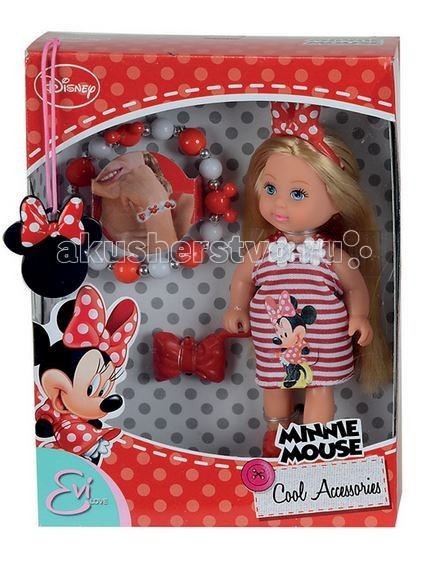 Simba Кукла Еви Minnie Mouse с аксессуарамиКукла Еви Minnie Mouse с аксессуарами Simba Кукла Еви Minnie Mouse с аксессуарамиКукла Еви Minnie Mouse с аксессуарамиКукла Еви Simba Minnie Mouse с аксессуарами - миленькая куколка в новом стиле Минни Маус. Малышка одета в стильный летний костюмчик с изображением милой Минни Маус, которая так нравится девочкам всего мира. В наборе: кукла Еви; браслет; заколка. Кукла сделана из высококачественного пластика. Благодаря своей компактности, ее можно брать в дальнее путешествие! Она не займет много места, а расставаться с ней не захочется! Играя с куклой, ваша девочка придумает множество сюжетно-ролевых игр. В игре будут развиваться творческие способности, фантазия, воображение и артистические навыки, а также внимательность, мелкая моторика и координация движения рук. И, конечно, забота о кукле воспитает в девочке все самые положительные качества! Высота куклы: 12 см<br>
