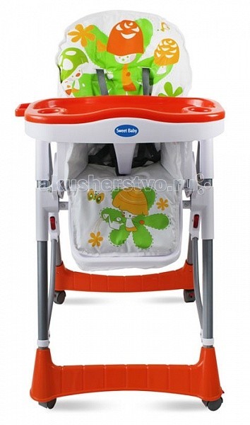 Стульчик для кормления Sweet Baby СappelloСappello Стульчик для кормления Sweet Baby СappelloСappelloКормление ребенка будет куда проще и приятней, если у вас есть стульчик Sweet Baby Сappello! Удобный и функциональный, а еще практичный и качественный, он станет универсальным решением! Характеристики Sweet Baby Сappello: Красивый и яркий стульчик очень нравится деткам Сидение Sweet Baby Сappello может быть расположено на разной высоте: всего предусмотрено 5 уровней Есть регулируемые 5-точечные ремни безопасности Спинка и подножка также регулируются в 3х положениях Съемный поднос с подстаканниками может фиксироваться в 3х положениях. Можно мыть в посудомоечной машине Sweet Baby Сappello стульчик для кормления имеет 4 колесика для простого перемещения конструкции, даже если в ней находится ребенок. Если нужно, колесики можно заблокировать стопором Есть небольшая корзина для всевозможных полезных мелочей Пластиковый разделитель между ног позволяет предотвратить соскальзывание ребенка, когда он не пристегнут ремнями безопасности В сложенном виде конструкция занимает очень мало места, что удобно при хранении или транспортировке<br>