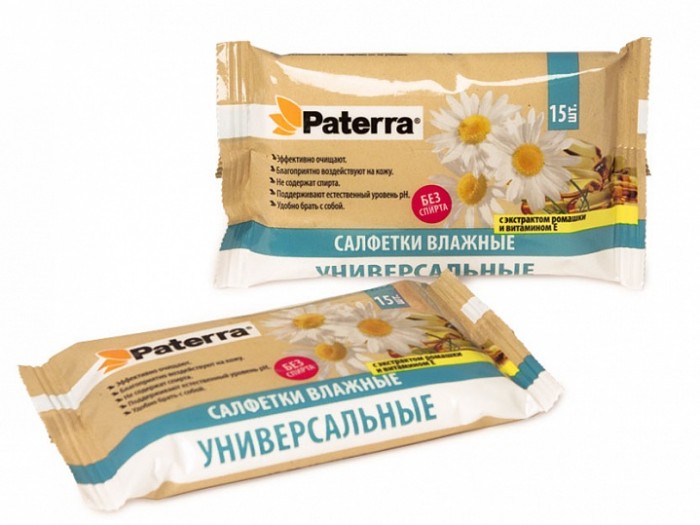 

Paterra Влажные салфетки с экстрактом ромашки и витамином Е 15 шт.