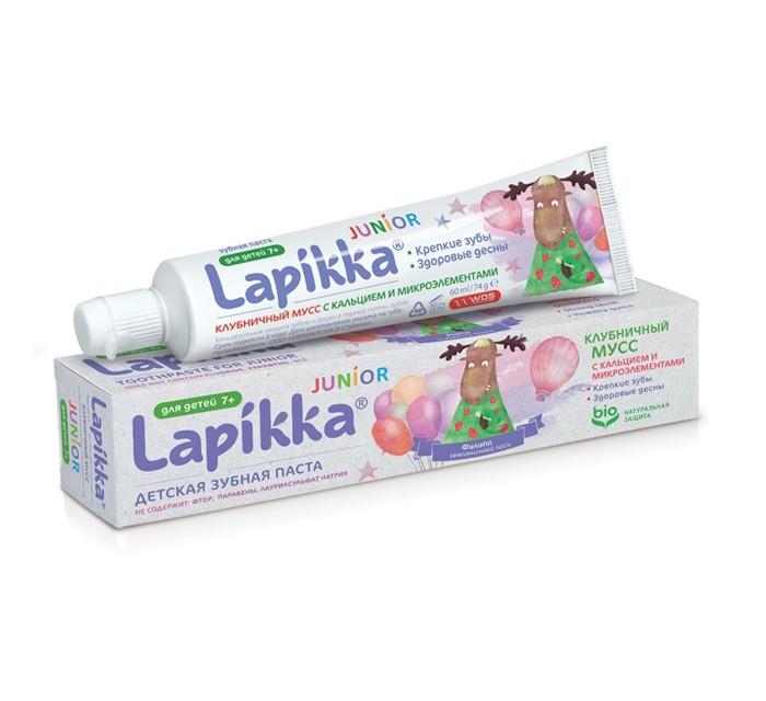 

Lapikka Junior Зубная паста Клубничный мусс с кальцием  и микроэлементами, 74 г