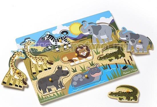 

Деревянная игрушка Melissa & Doug Мои первые пазлы Сафари 7 элементов