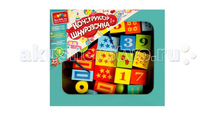 

Деревянная игрушка Alatoys Шнуровочка с цифрами 25 деталей 3 шнура