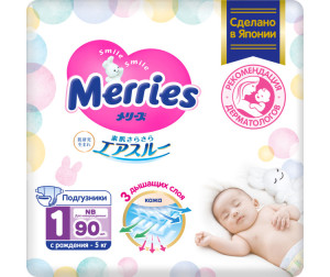 Merries Подгузники NB (0-5 кг) 90 шт.